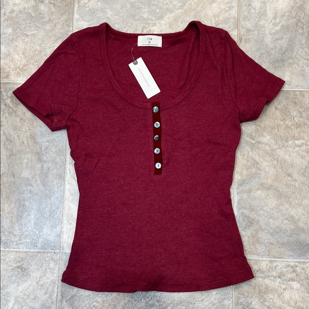 T.La Burgundy Short Sleeve Tee Anthropology